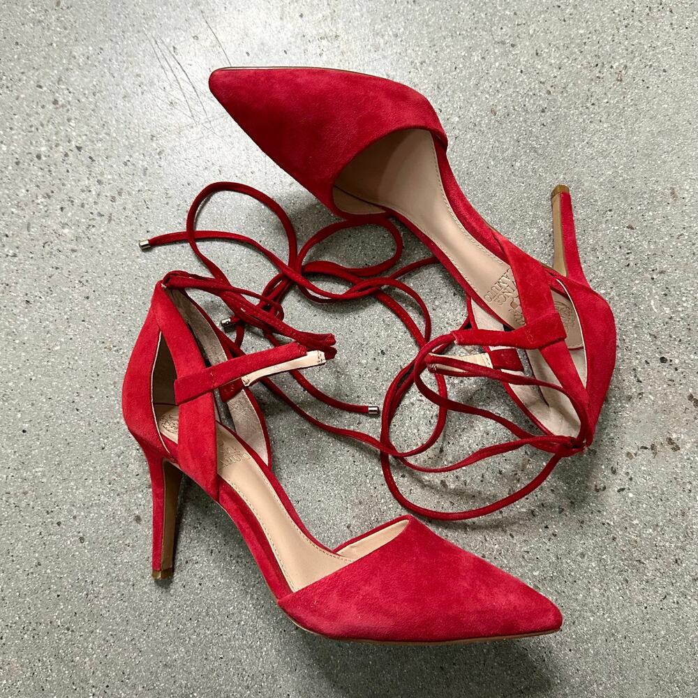 Vince Camuto Bellamy Ankle Strap Suede Red Heels